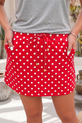 Fiery Red Polka Dot Drawstring Casual Mini Skort LC7211611-P3