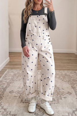 Jet Stream Polka Dot Print Bib Pocket Denim Barrel Overalls Jumpsuit LC7721143-P2015
