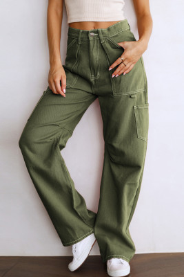 Green-2 High Waist Straight Leg Cargo Pants with Pockets LC7711510-109