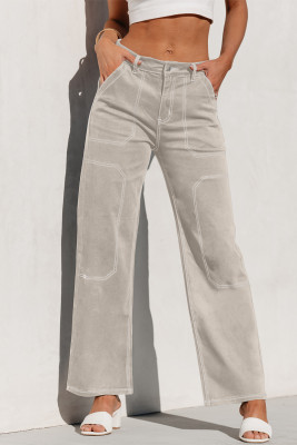 Apricot Contrast Stitching Multi Pockets Loose Jeans LC7872643-P18
