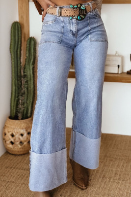 Beau Blue Turn-up Cuffs Womens Loose Jeans LC7876711-P804