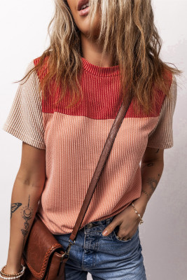 Red Rib Textured Colorblock T Shirt LC25223771-P322