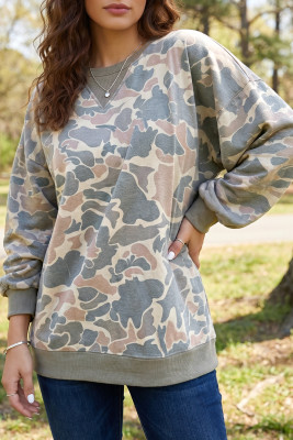 Multicolour Camo Print Ribbed Trim Casual Pullover Sweatshirt LC25321572-P22
