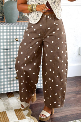 Brown Tailored Seam Polka Dot Print Barrel Casual Jeans LC7876771-P1720