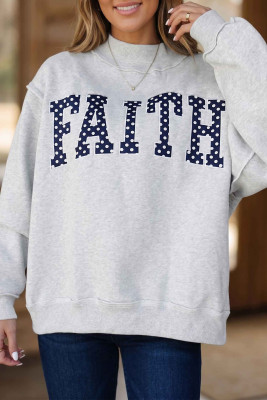 Light Grey High Neck Polka Dot Slogan Printed Baggy Sweatshirt LC25321561-P1011