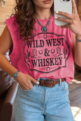 Bonbon Toner Washed Wild West Whiskey Print Sleeveless Muscle Top LC25614354-P3010