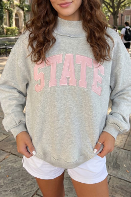 Light Grey Exposed Seam Mock Neck Letter Embroidered Loose Sweatshirt LC25321582-P1011