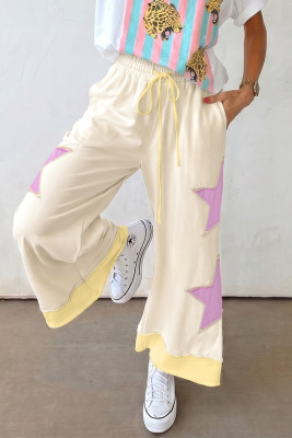 White Summer Color-Blocked Star Patchwork Pants LC7714653-P1