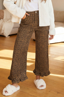 Brown Leopard Print Ruffled Hem Shift Jeans LC7877195-P1720