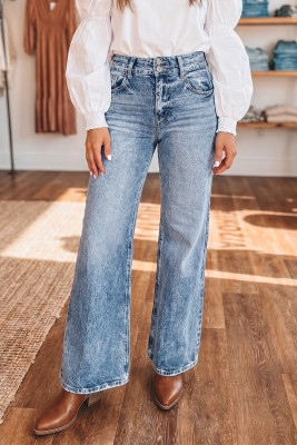 Beau Blue Acid Wash Pocket Detail Flare Jeans LC7877200-P804