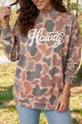 Multicolour Camo Print Howdy Western Style Baggy Pullover Sweatshirt LC25321666-P22