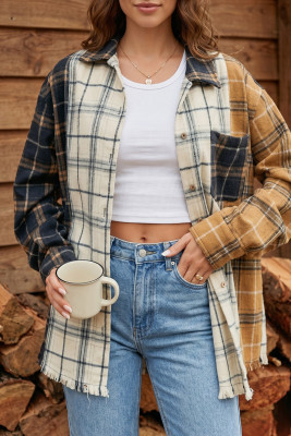 Multicolour Plaid Button-Up Long Sleeve Shift Silhouette Shacket LC8541056-P22