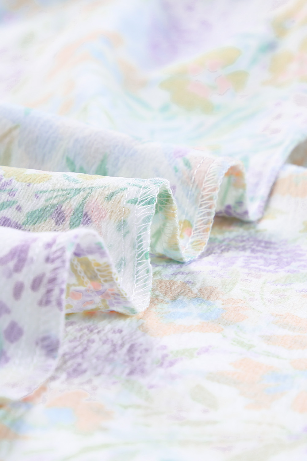 Plus Size Multicolor  Floral Print Ruffle Bubble Sleeve Babydoll Dress