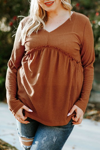 Plus Size Orange  Ruffled Waffle Knit Top