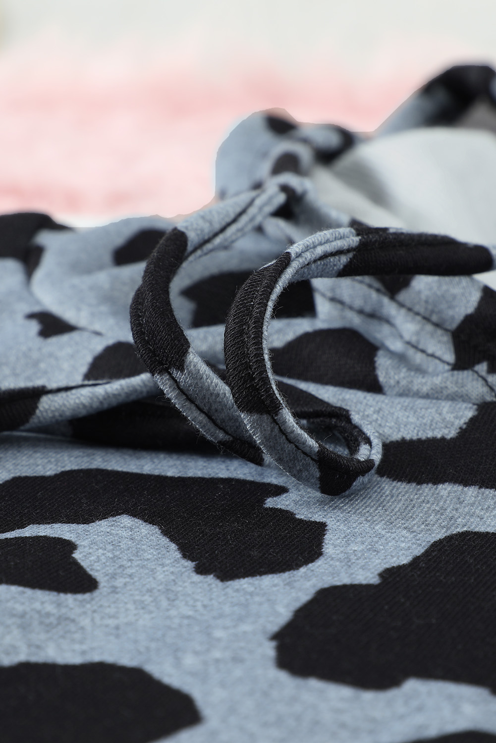 Plus Size Pink  Leopard Colorblock Splicing Hoodie with Pocket