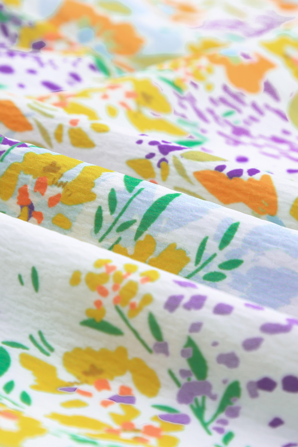 Plus Size Multicolor  Floral Print Ruffle Bubble Sleeve Babydoll Dress