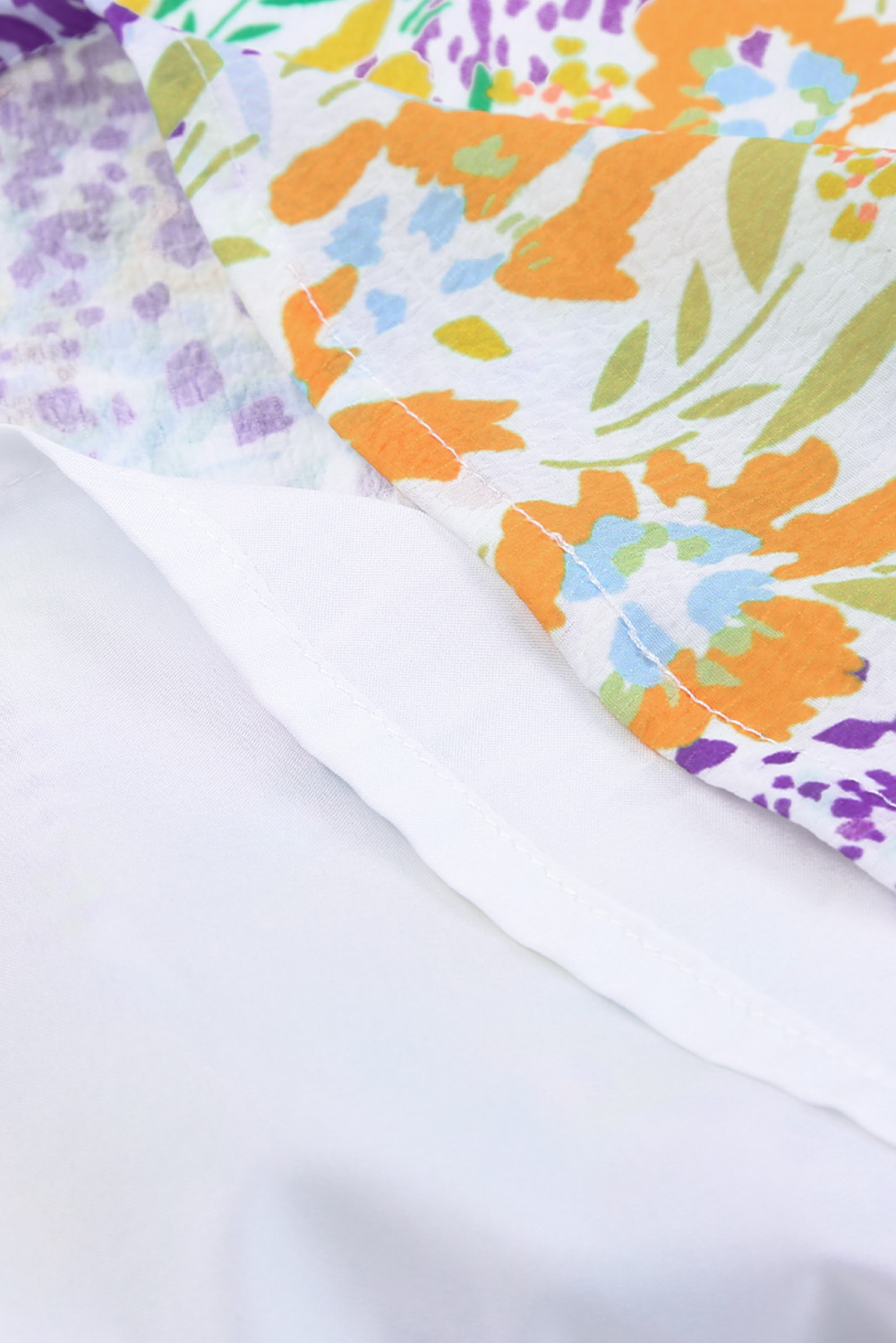 Plus Size Multicolor  Floral Print Ruffle Bubble Sleeve Babydoll Dress