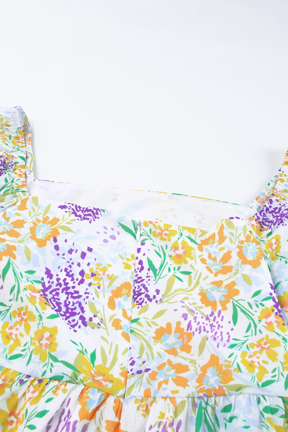 Plus Size Multicolor  Floral Print Ruffle Bubble Sleeve Babydoll Dress