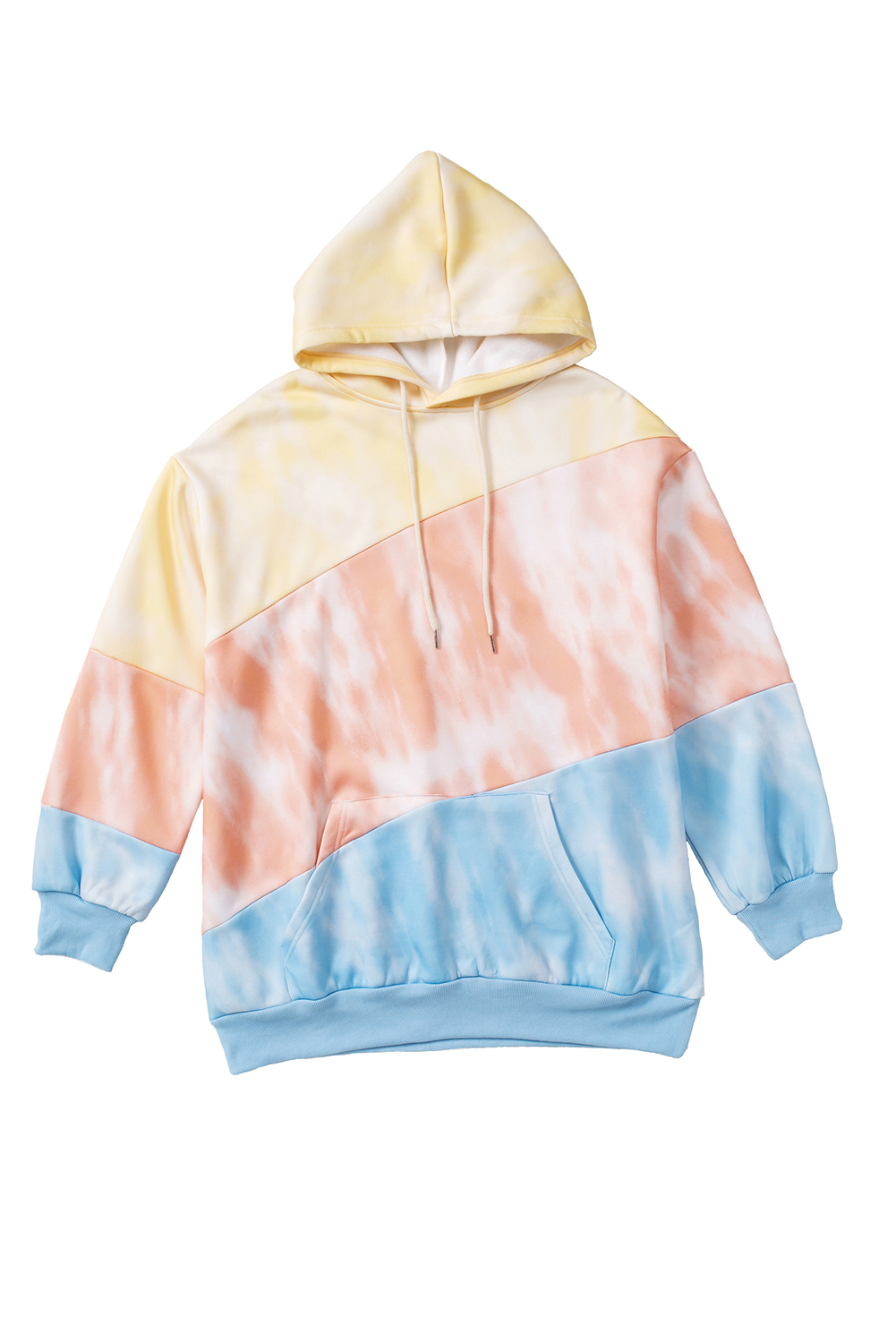 Plus Size Sky Blue Colorblock Kangaroo Pocket  Hoodie