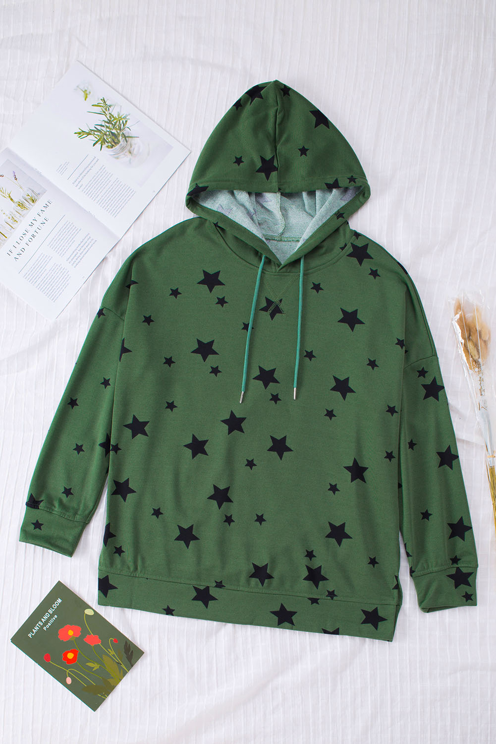 Plus Size Green Tie-dyed Stripe Drawstring  Hoodie