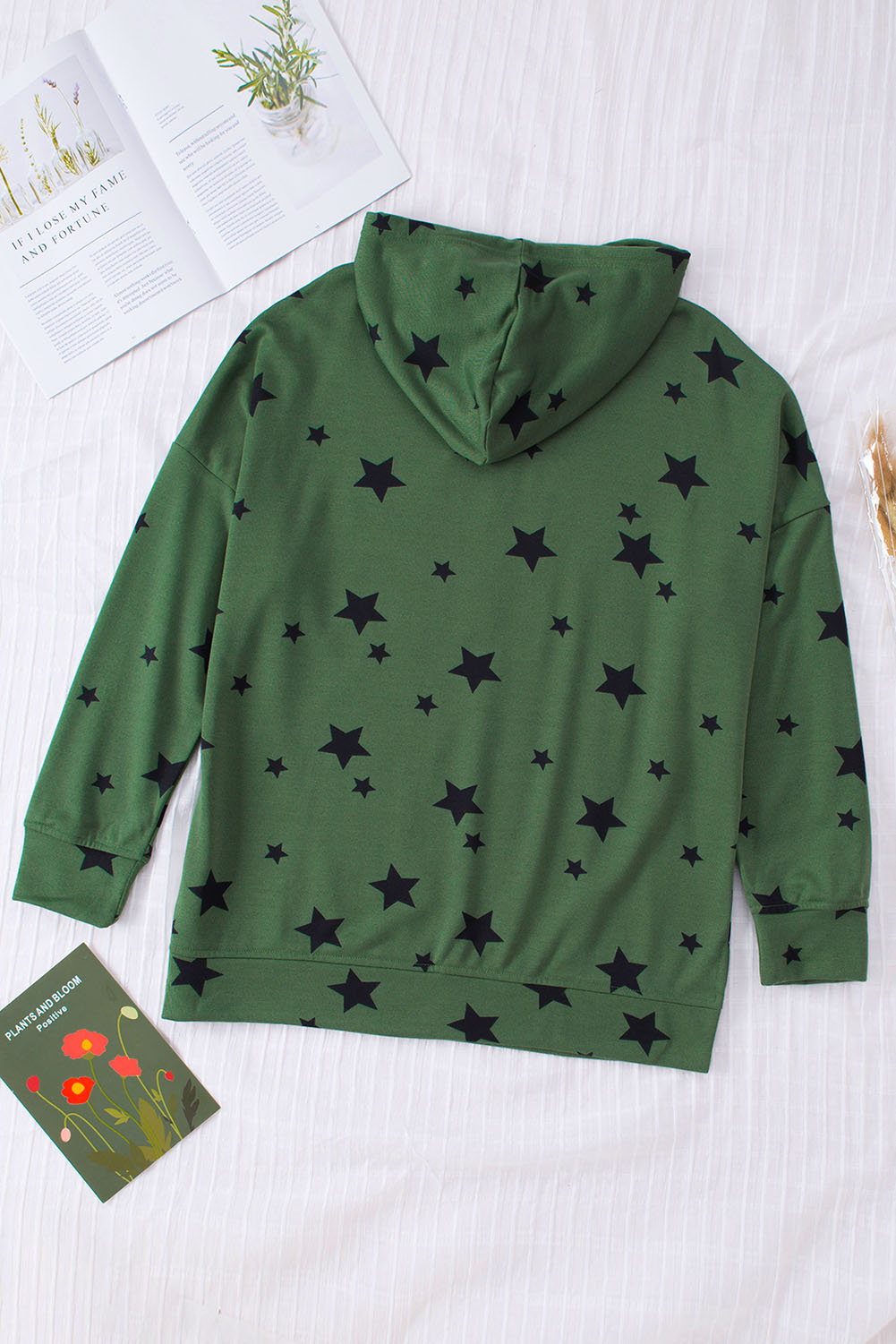 Plus Size Green Tie-dyed Stripe Drawstring  Hoodie