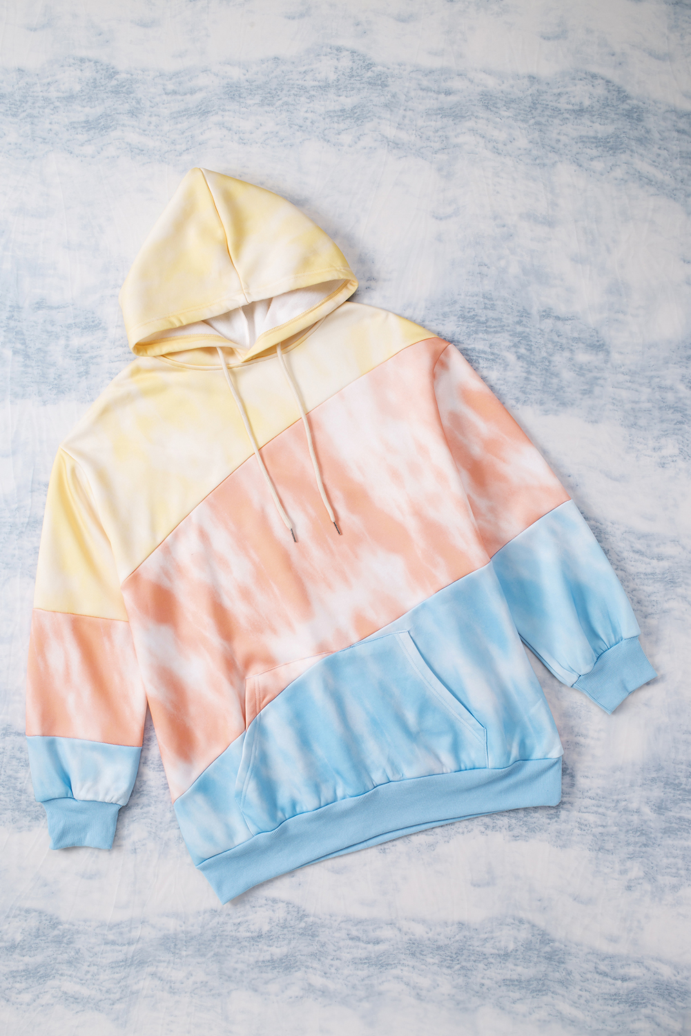 Plus Size Sky Blue Colorblock Kangaroo Pocket  Hoodie