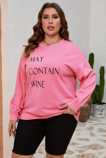 Plus Size Pink May Contain Wine Crew Neck  Sweatshirt