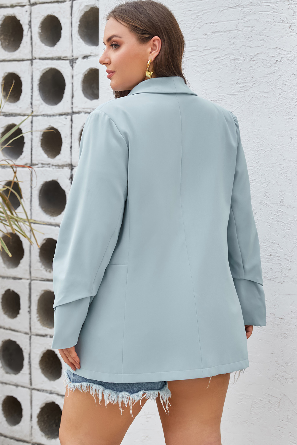 Plus Size Sky Blue  Soft Lightweight Pocketed Lapel Blazer
