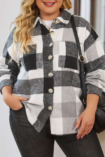 Plus Size Gray  Checkered Button-Up Shacket