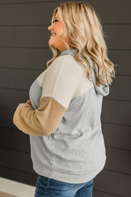 Plus Size Multicolour  Colorblock Drop Shoulder Ribbed Knit Hoodie