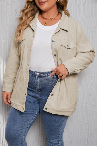Plus Size Khaki  Crochet Pattern Back Corduroy Jacket