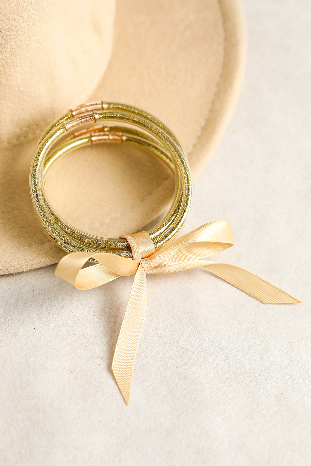 Yellow 5pcs Glitter Jelly Bow Knot Ribbon Bracelet Set
