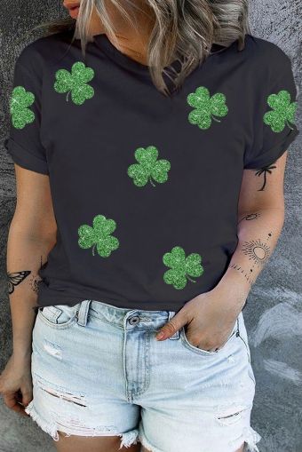 Plus Size Black  Shining Clover Print St. Patrick Graphic Tee