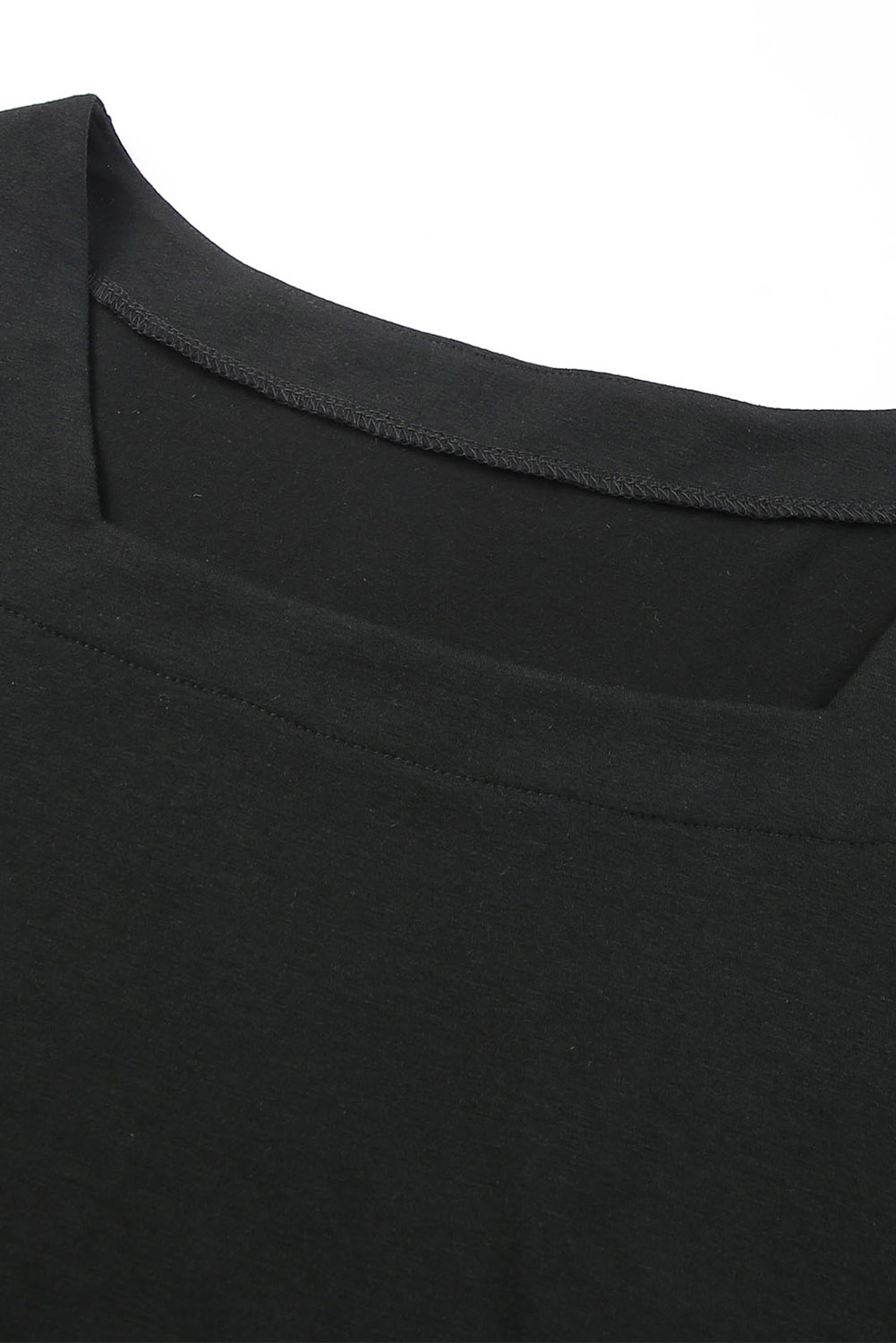 Plus Size Black  Square Neck Ruched Shoulder Short Sleeve Top