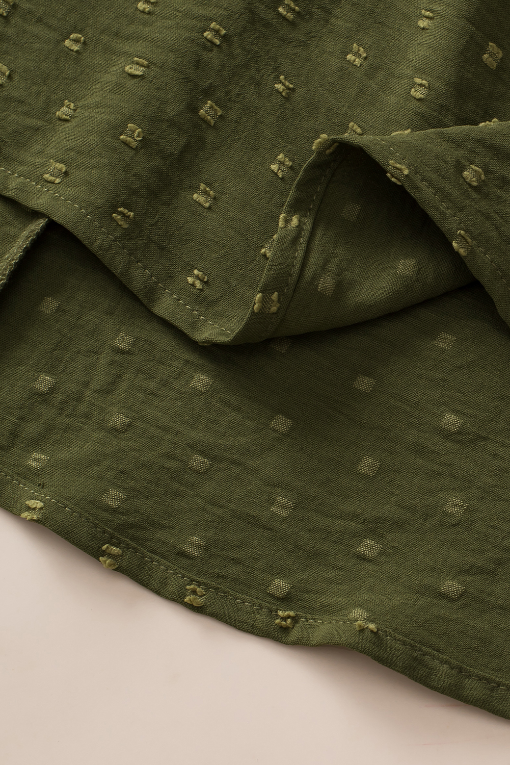 Plus Size Moss Green  Swiss Dot Mock Neck Tied Nape Top