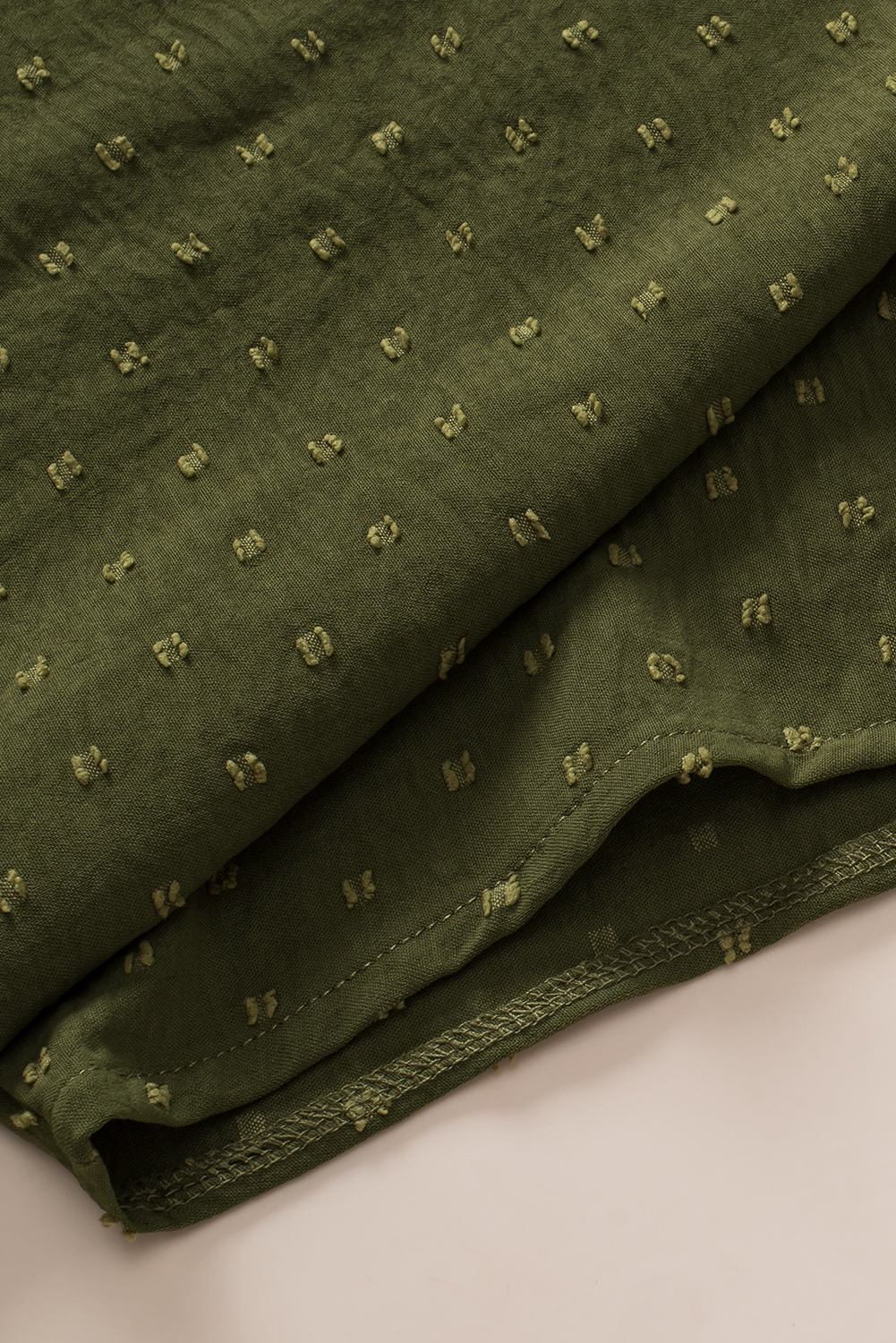 Plus Size Moss Green  Swiss Dot Mock Neck Tied Nape Top