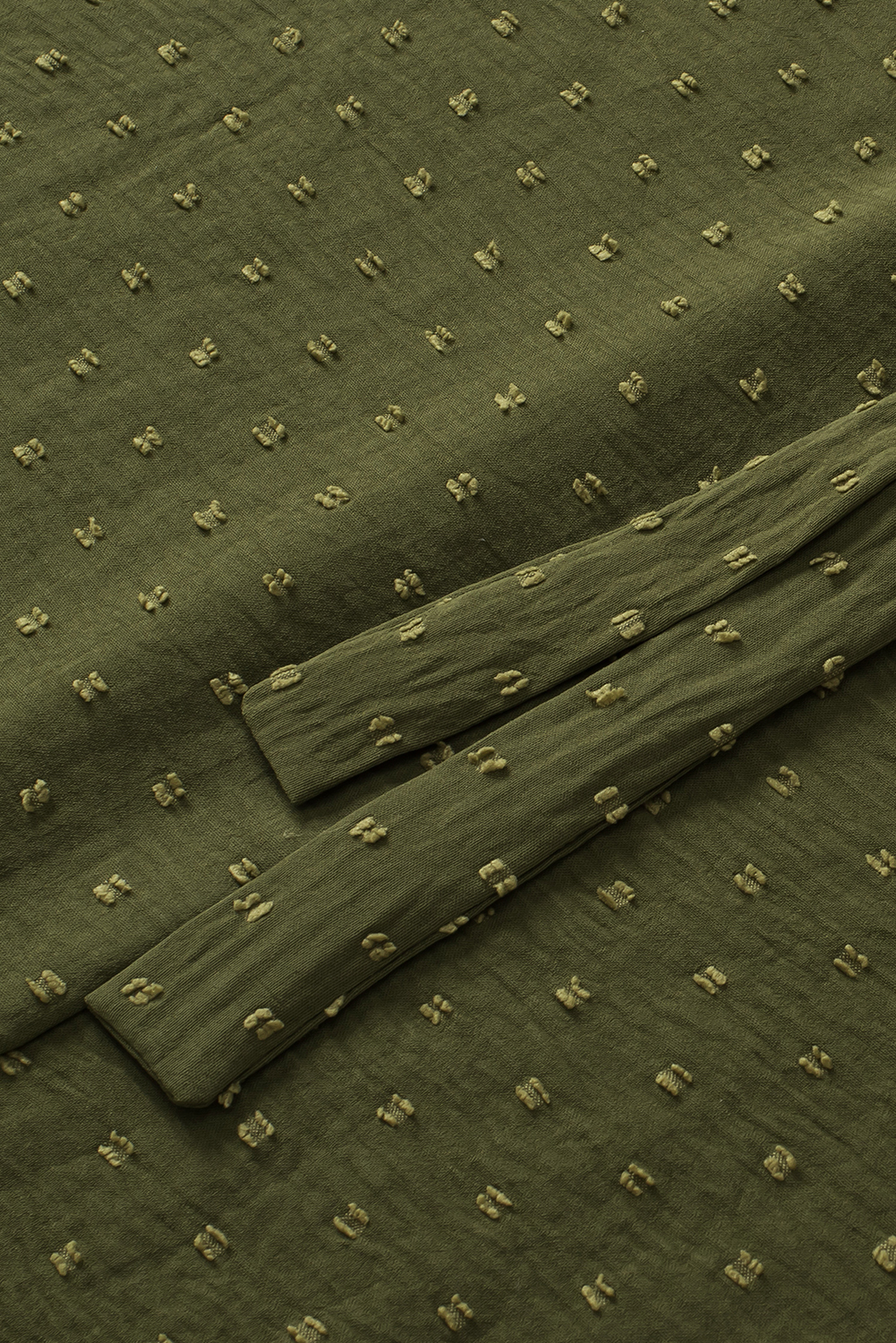 Plus Size Moss Green  Swiss Dot Mock Neck Tied Nape Top