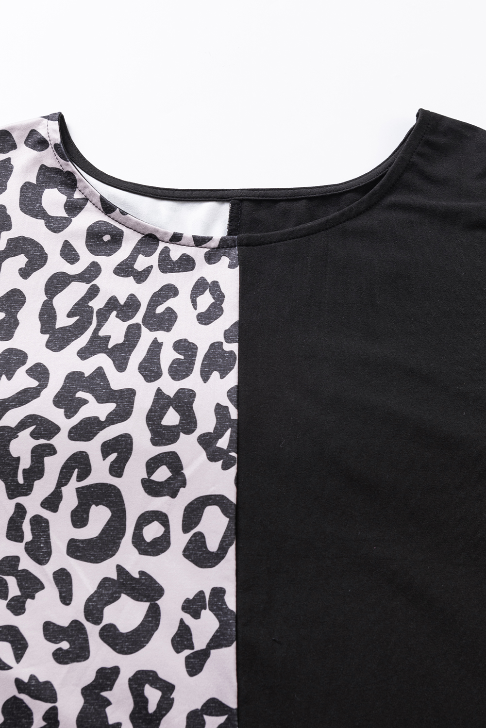 Plus Size Black Half Leopard Patchwork  T-shirt