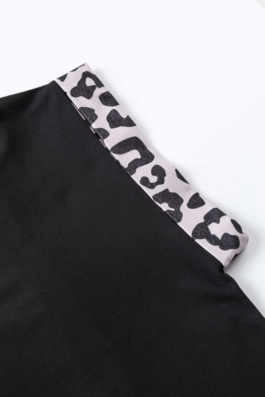 Plus Size Black Half Leopard Patchwork  T-shirt