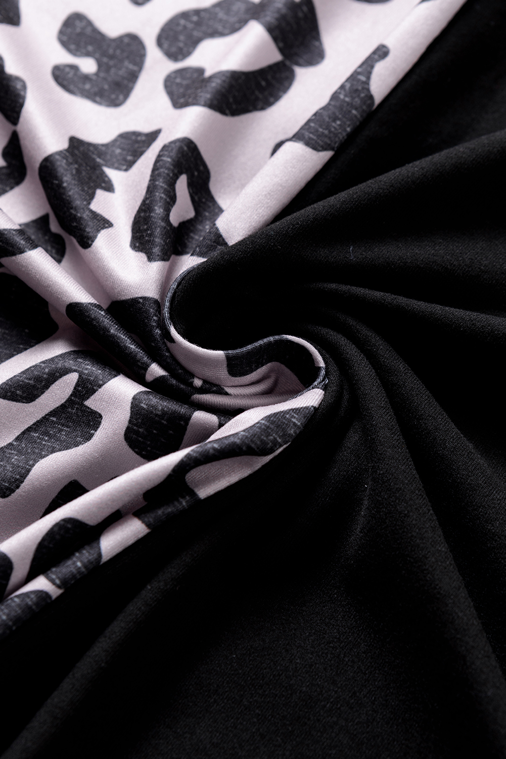 Plus Size Black Half Leopard Patchwork  T-shirt