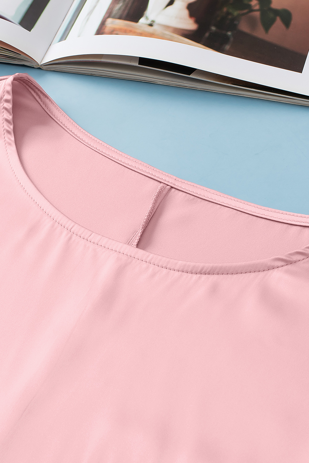 Plus Size Pink Contrast Sequin Bubble Sleeve  T-shirt