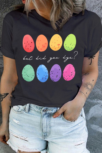 Plus Size Black Colorful East Egg Graphic  T Shirt