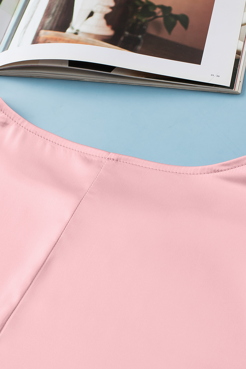 Plus Size Pink Contrast Sequin Bubble Sleeve  T-shirt