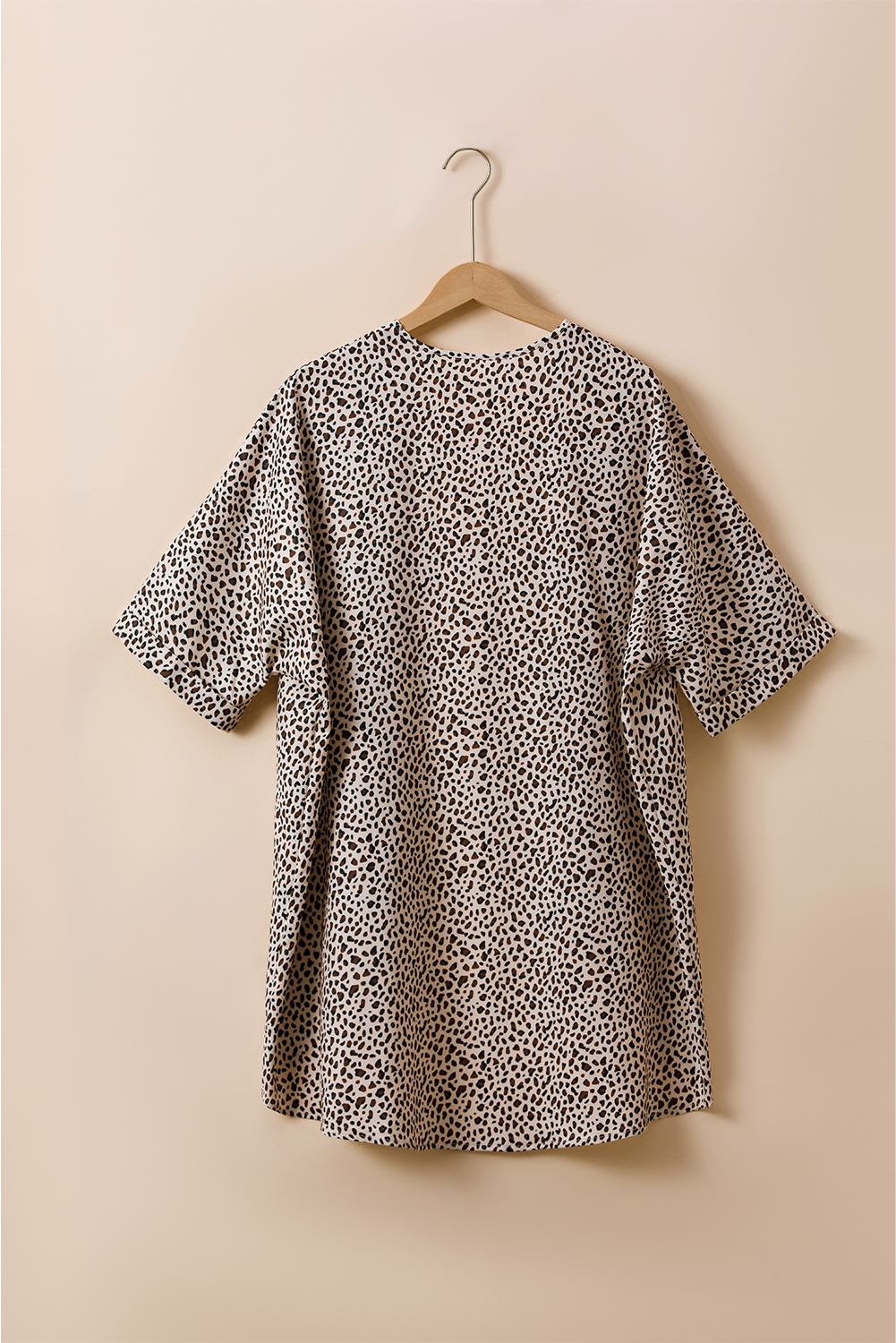 Plus Size Khaki  Leopard Print Half Sleeve Open Front Cardigan