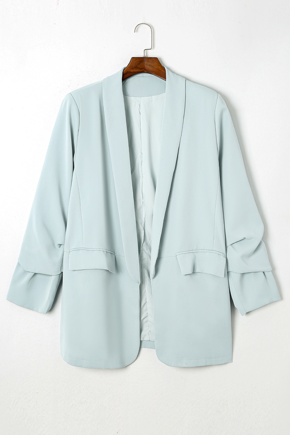 Plus Size Sky Blue  Soft Lightweight Pocketed Lapel Blazer