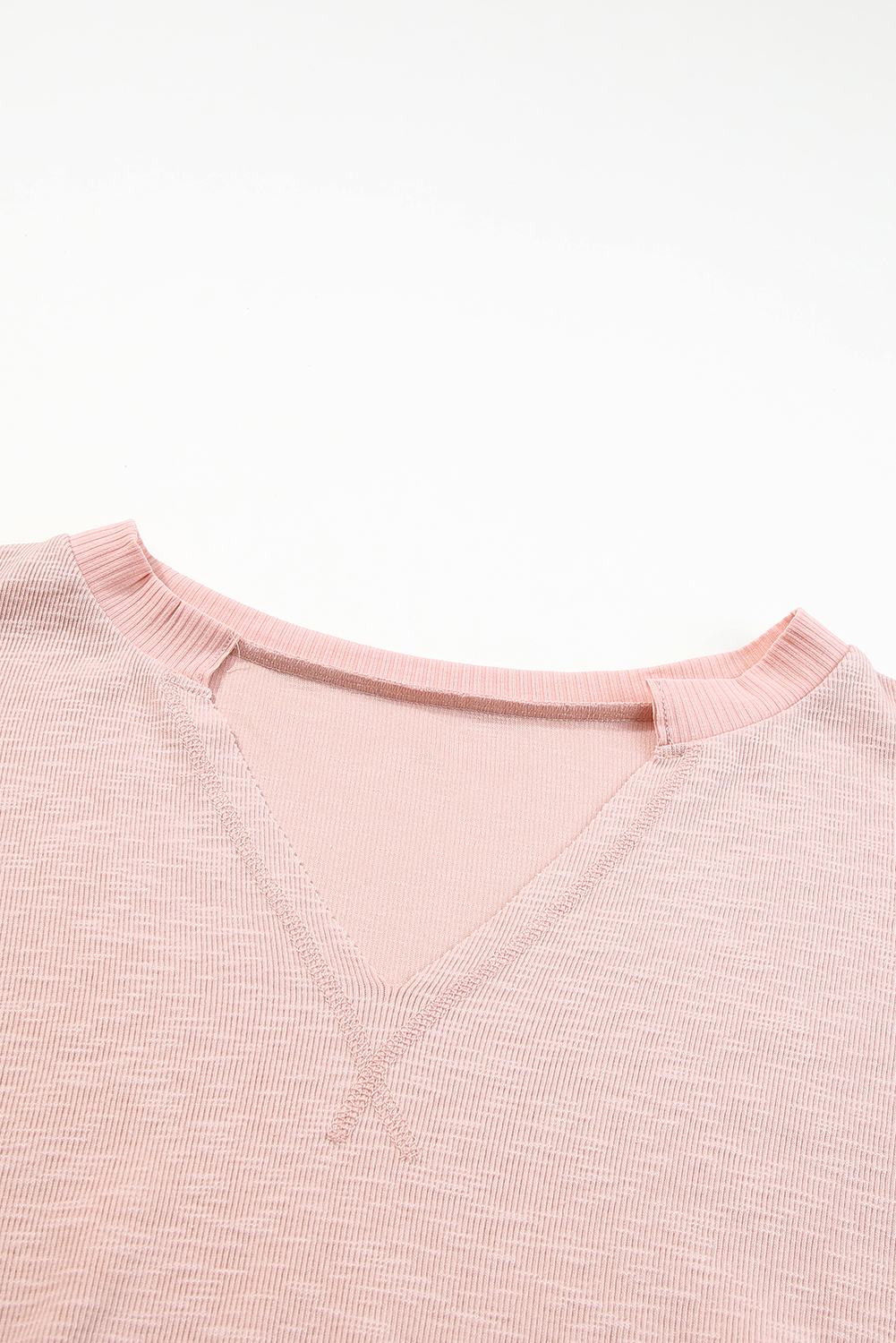 Plus Size Pink Raw Cut Notched Neck  French Terry Hoodie