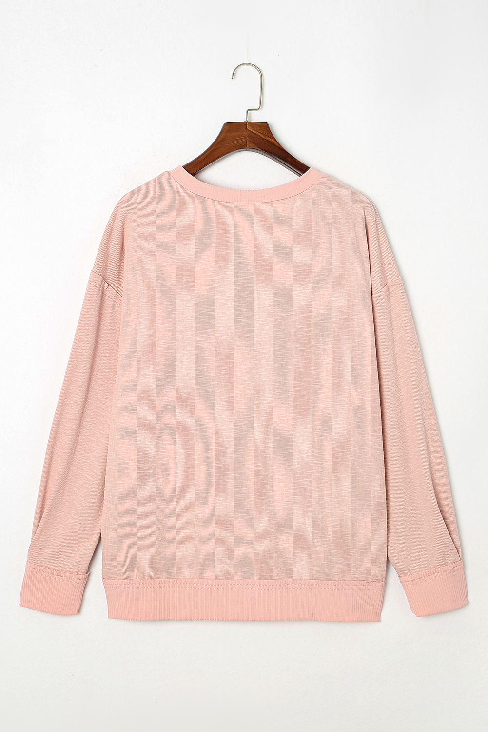 Plus Size Pink Raw Cut Notched Neck  French Terry Hoodie
