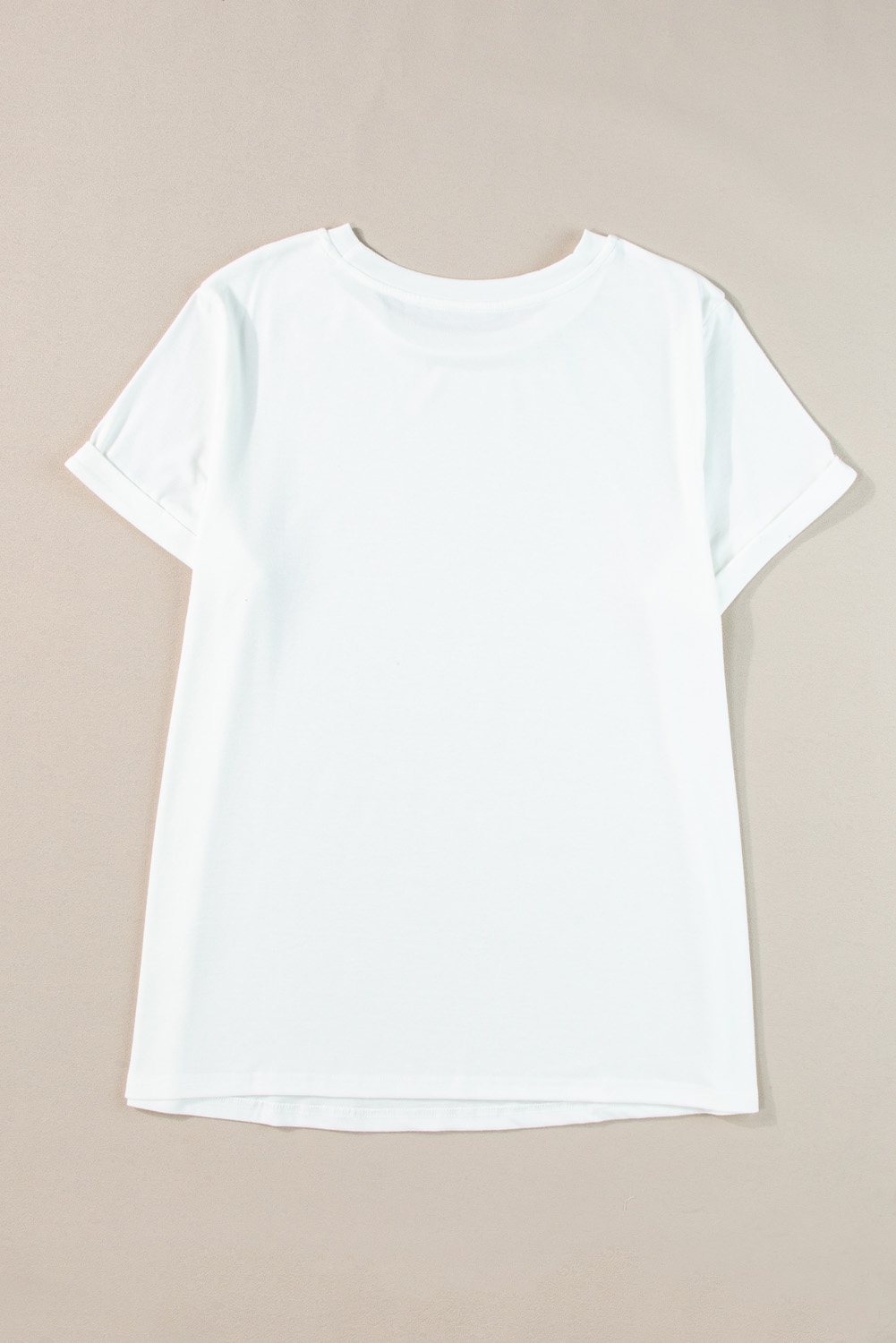 Plus Size White Round Neck Rolled Sleeve  T-shirt