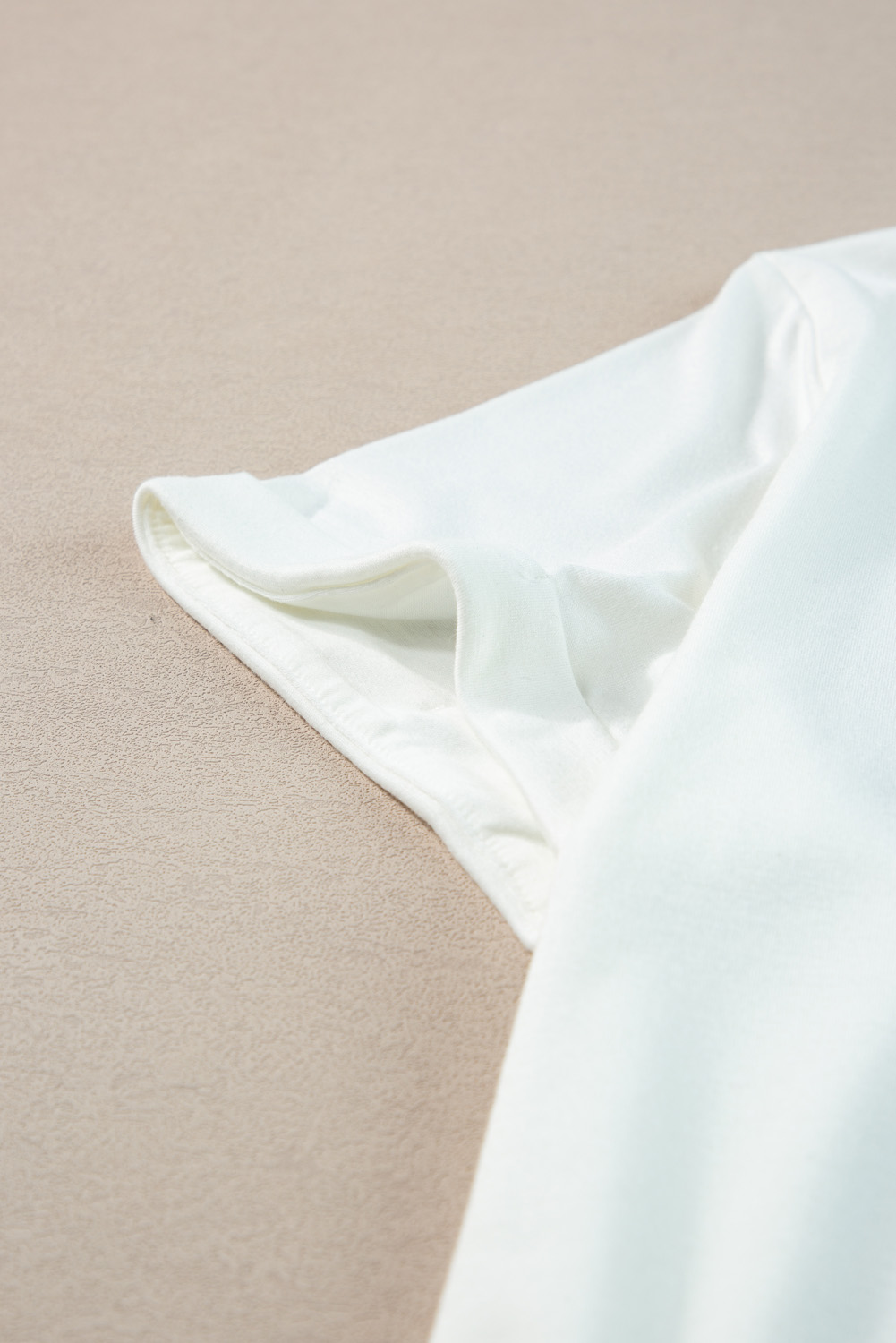 Plus Size White Round Neck Rolled Sleeve  T-shirt