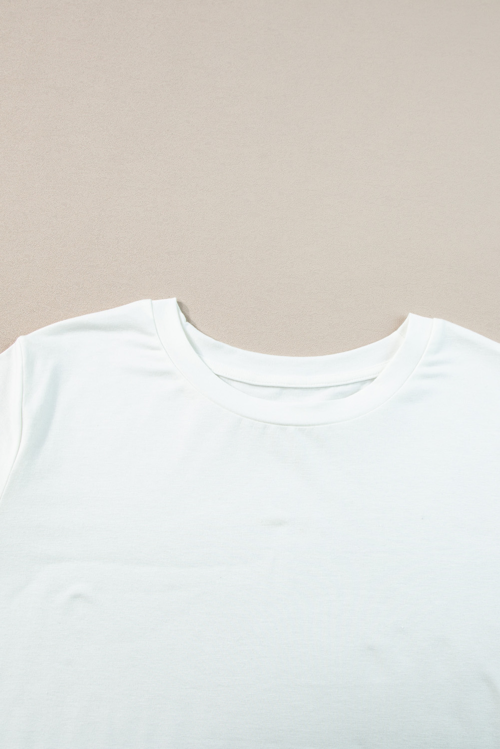 Plus Size White Round Neck Rolled Sleeve  T-shirt